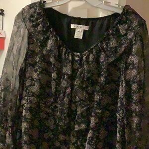 Nine West Black Floral Blouse